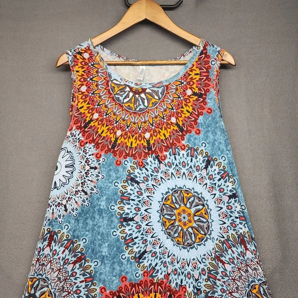 WEACZZY Dress Womens 2XL Blue Red Mandala Sleeveless Casual Boho Rayon Spandex